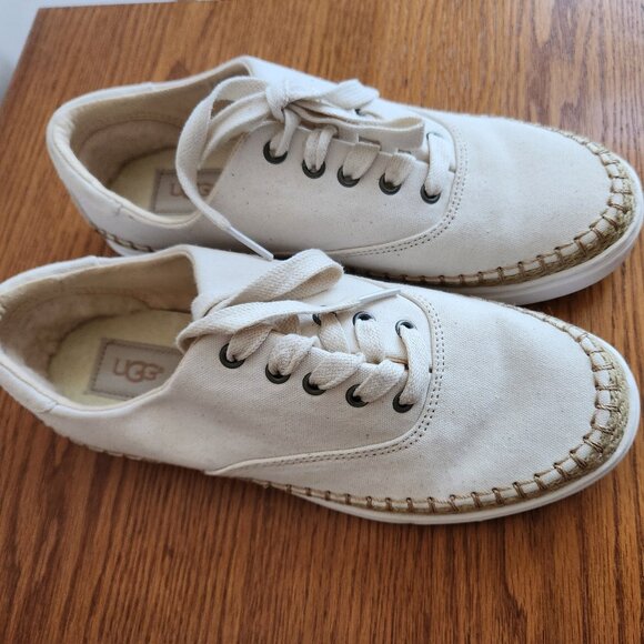 UGG EYAN II WONEN'S WHITE CANVAS LACE UP ESPADRILLE JUTE SNEAKERS SIZE 8.5 NEW - Picture 2 of 8
